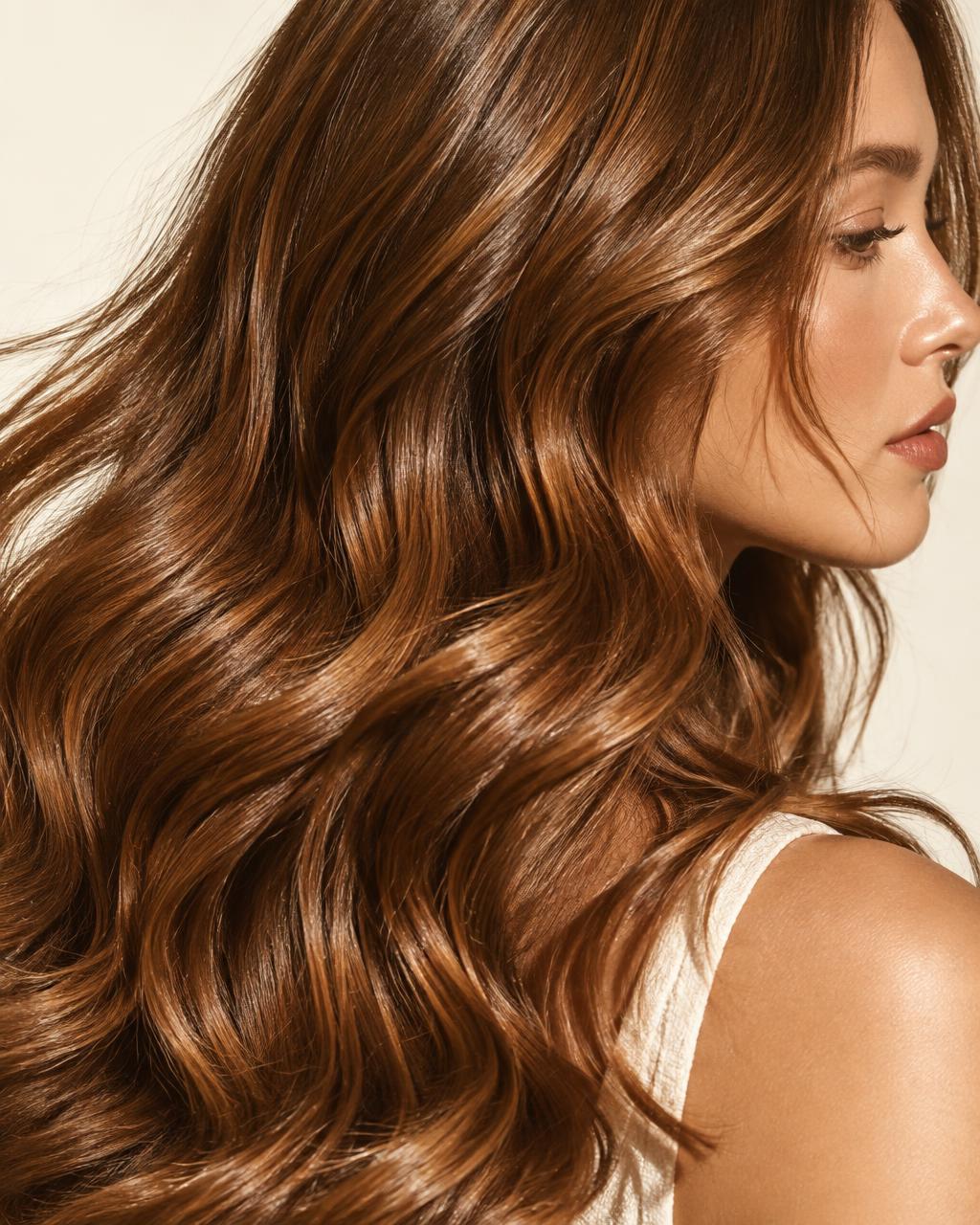 Glossy copper brown waves
